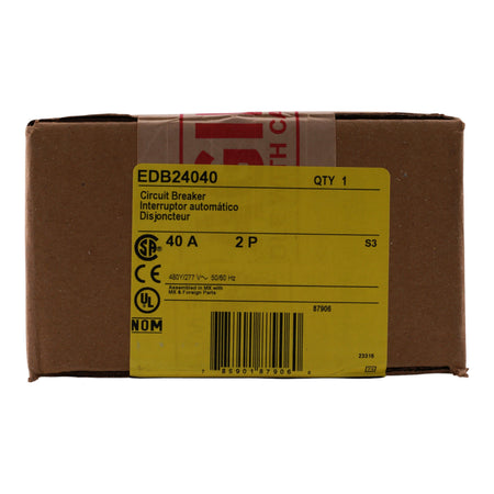 Square D E-Frame EDB24040 40A 2P 480Y/277V 25kA Bolt-On Circuit Breaker - Image 3