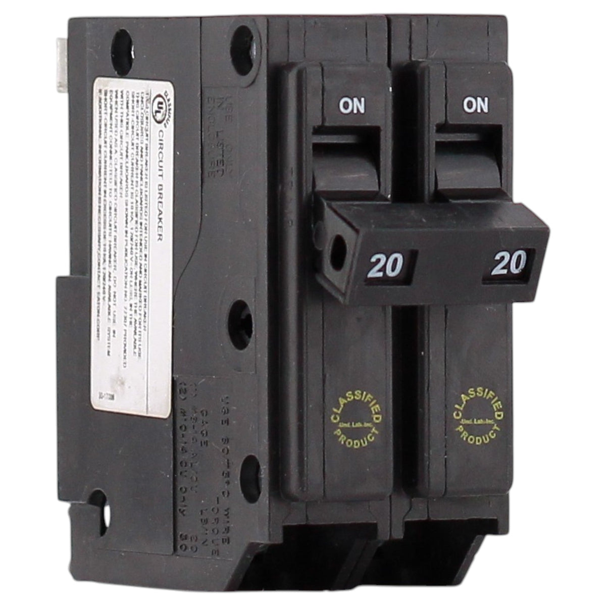 Eaton CHQ, CHQ220, 20A, 2P, 120/240V, Thermal Magnetic, Plug-In, Classified Replacement, Circuit Breaker