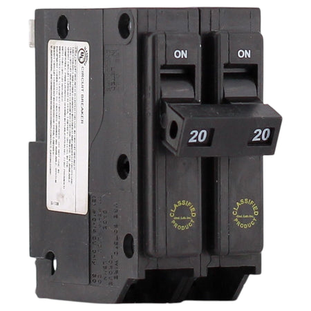Eaton CHQ, CHQ220, 20A, 2P, 120/240V, Thermal Magnetic, Plug-In, Classified Replacement, Circuit Breaker