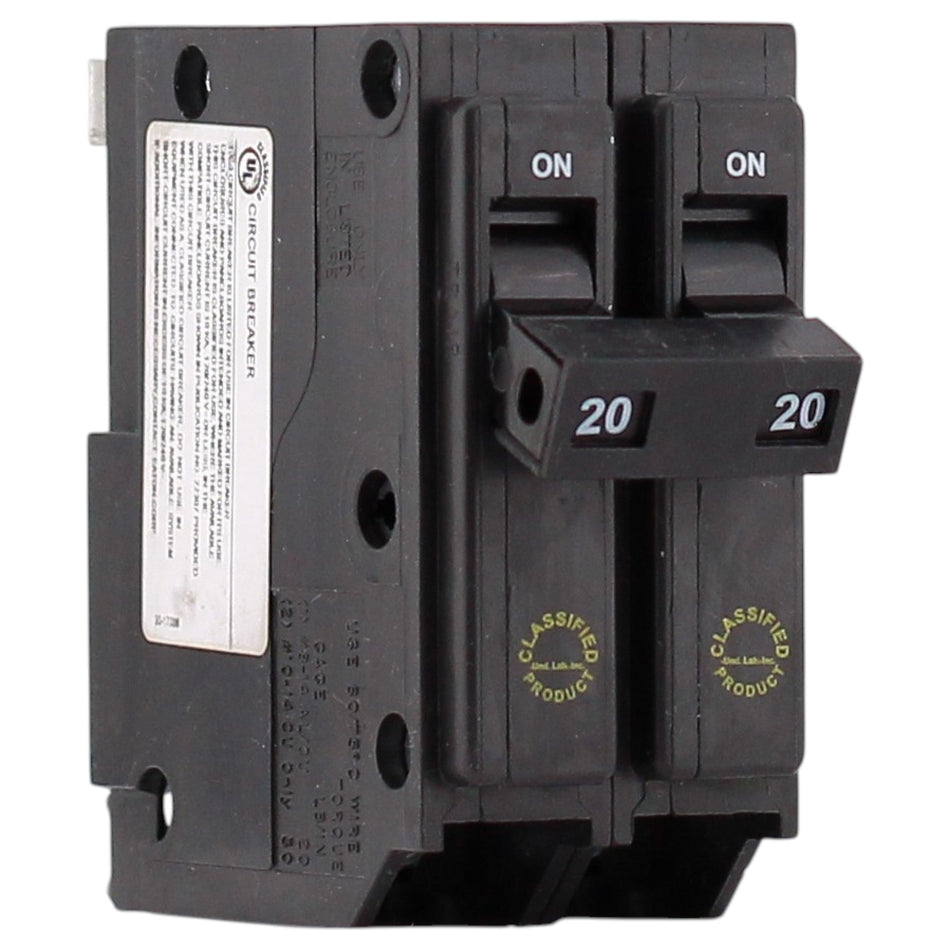 Eaton CHQ, CHQ220, 20A, 2P, 120/240V, Thermal Magnetic, Plug-In, Classified Replacement, Circuit Breaker