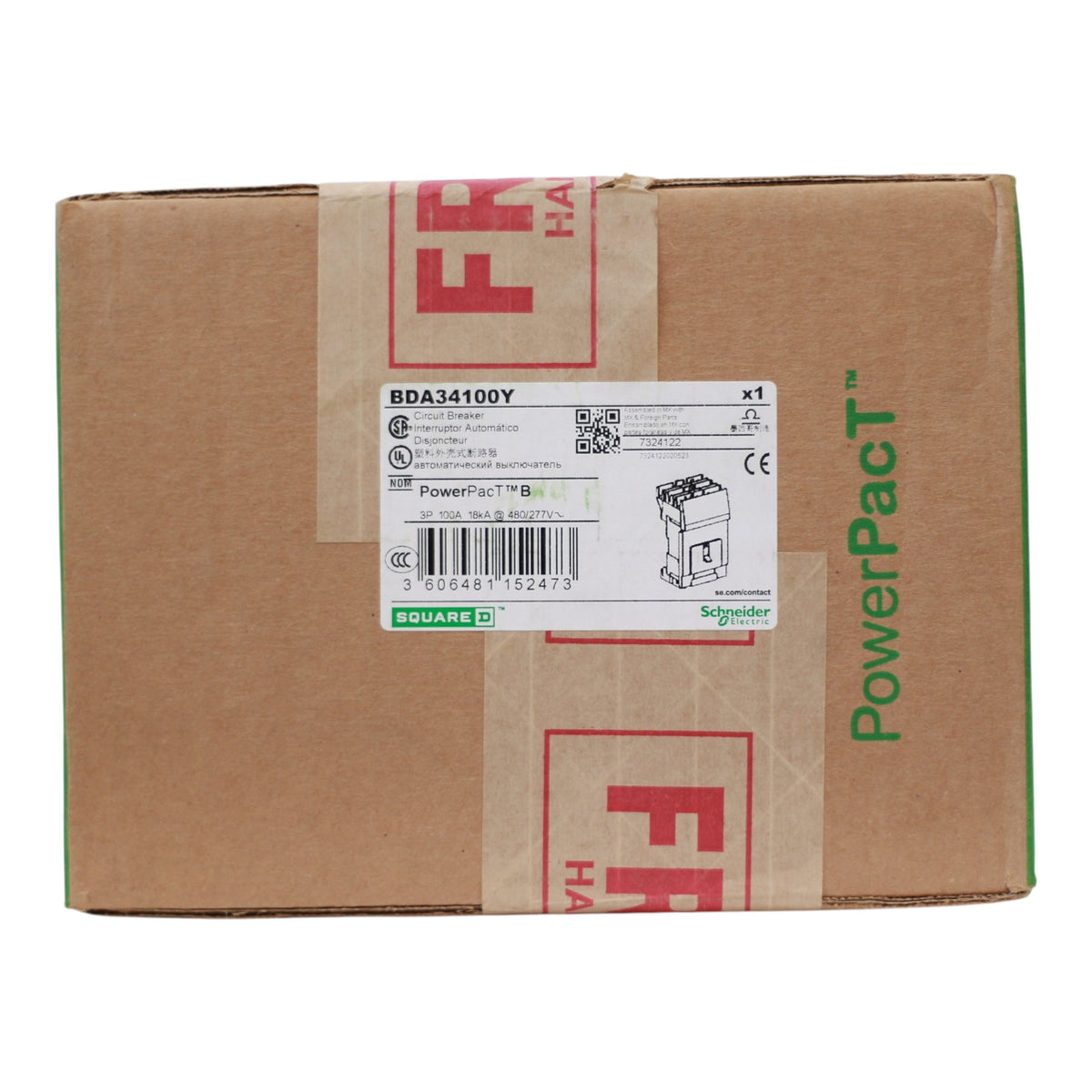 Square D PowerPacT B, BDA34100Y, 100A, 3P, 480Y/277V, I-Line, Thermal Magnetic, Circuit Breaker - Image 3