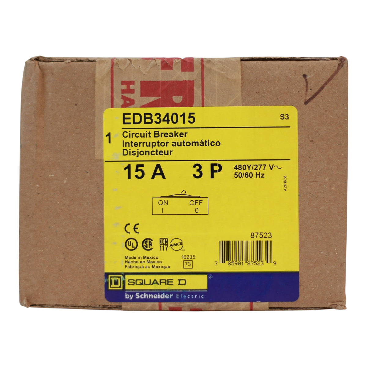 Square D E-Frame EDB34015 15A 3P 480Y/277V Thermal-Magnetic Bolt-On Circuit Breaker - Image 3