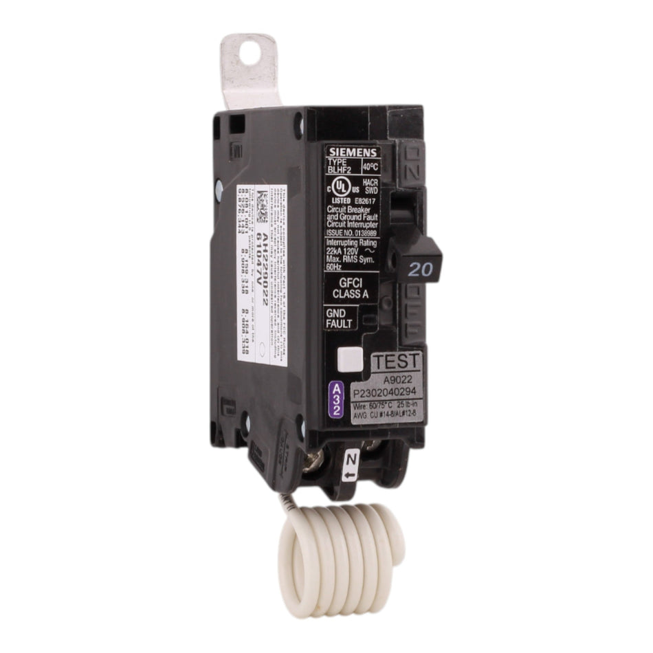 Siemens BLHF BF120AH 20A 1P 120V GFCI Pigtail Neutral Circuit Breaker
