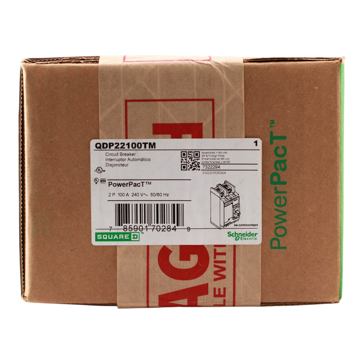 Square D PowerPacT Q, QDP22100TM, 100A, 2P, 240VAC, Thermal-Magnetic, Lugs, Circuit Breaker - Image 3