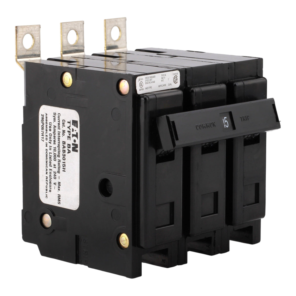 Eaton Quicklag BAB3015H 15A 3P 240V Thermal-Magnetic Bolt-On Circuit Breaker