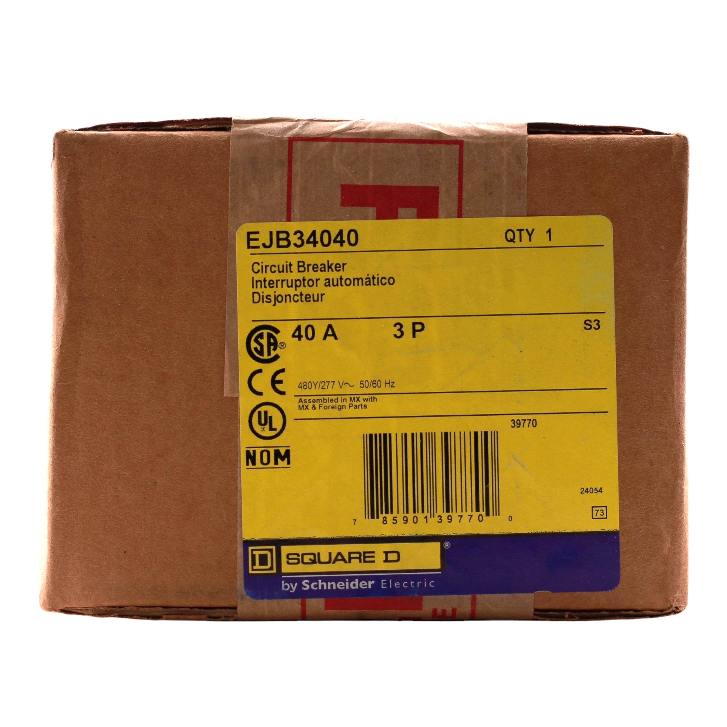Square D E-Frame, EJB34040, 40A, 3P, 480Y/277VAC, 100kA, Bolt-On, Thermal Magnetic, Circuit Breaker - Image 3