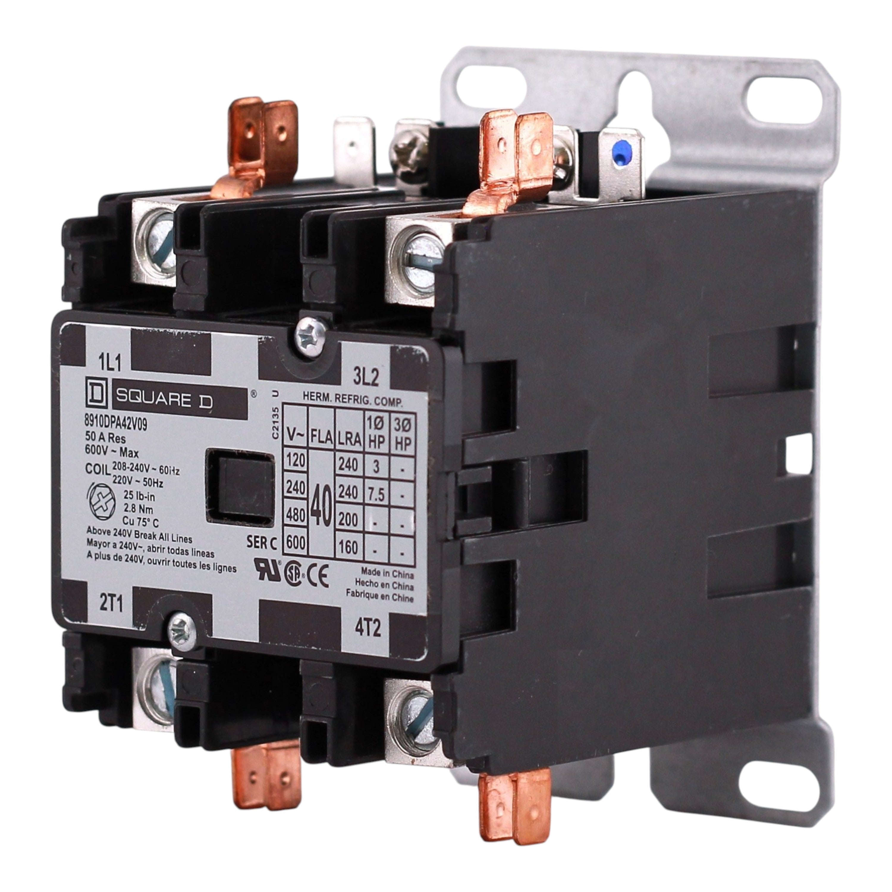 Square D 8910DPA42V09, 40A, 2P, 600V, Definite Purpose Contactor - Image 2