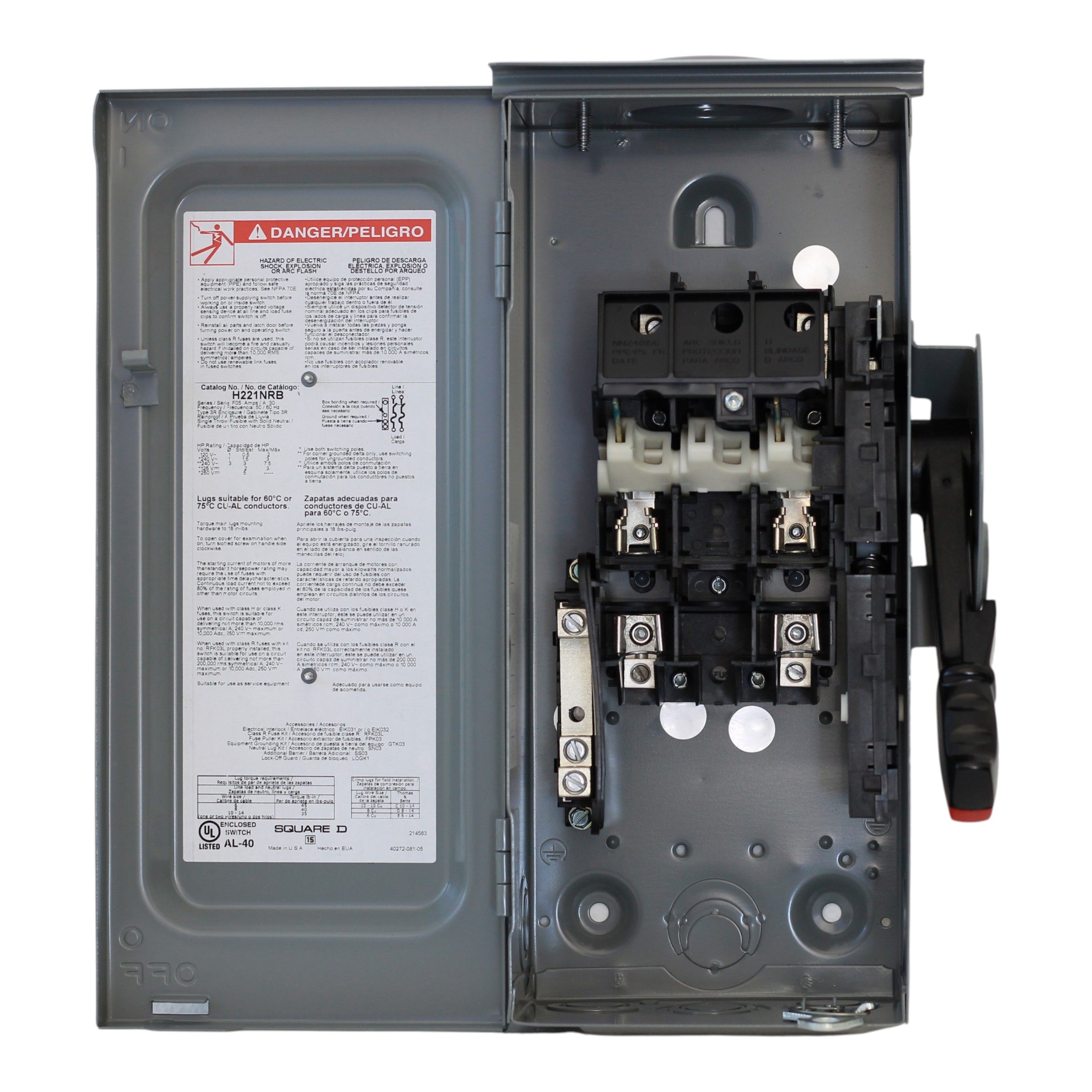 Square D, H221NRB, 30A, 2-Pole, 240VAC/250VDC, NEMA 3R, Heavy Duty Fusible Safety Switch - Image 3