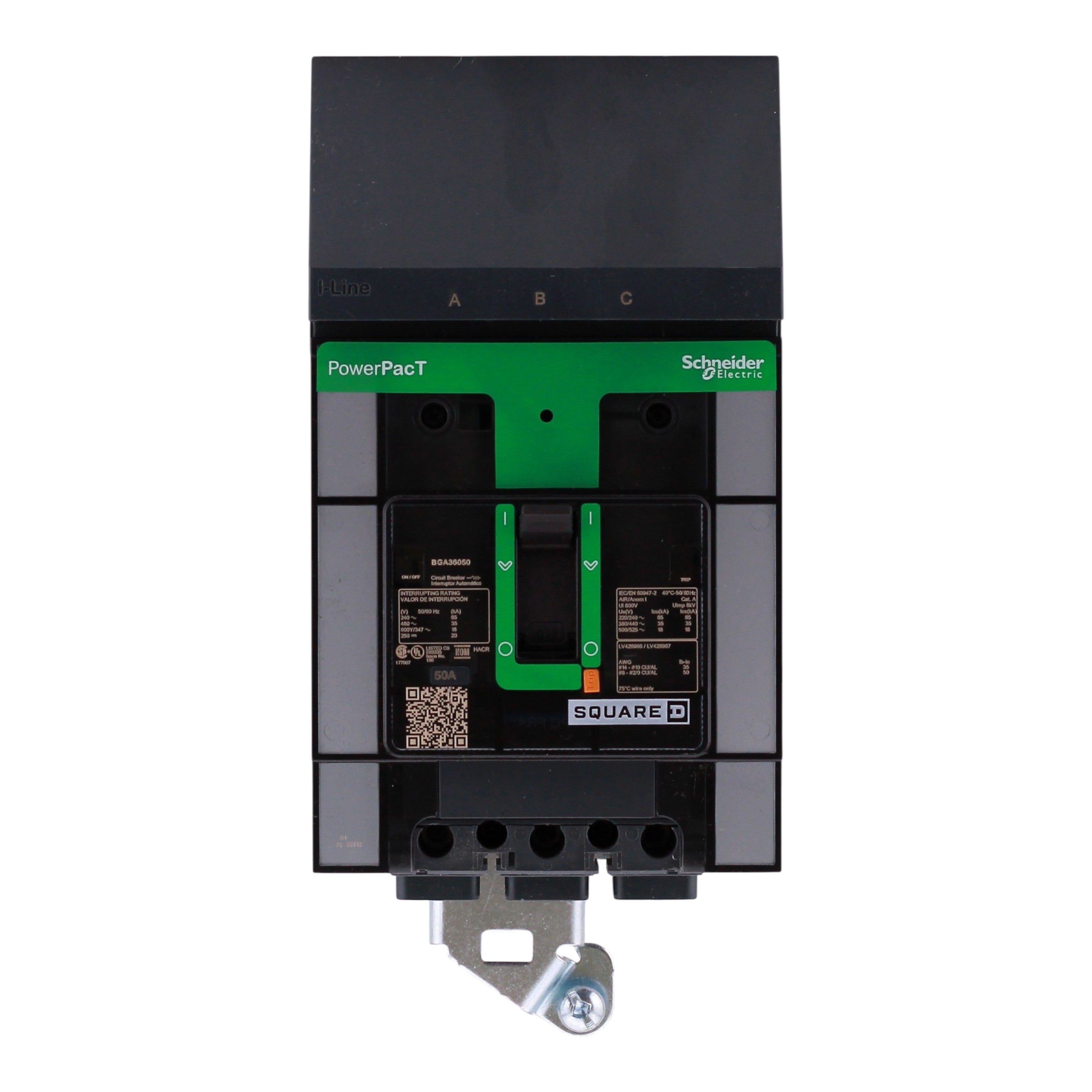 Square D PowerPacT B, BGA36050, 50A, 3P, 600Y/347VAC, 18kA, I-Line, Thermal Magnetic, Circuit Breaker - Image 4