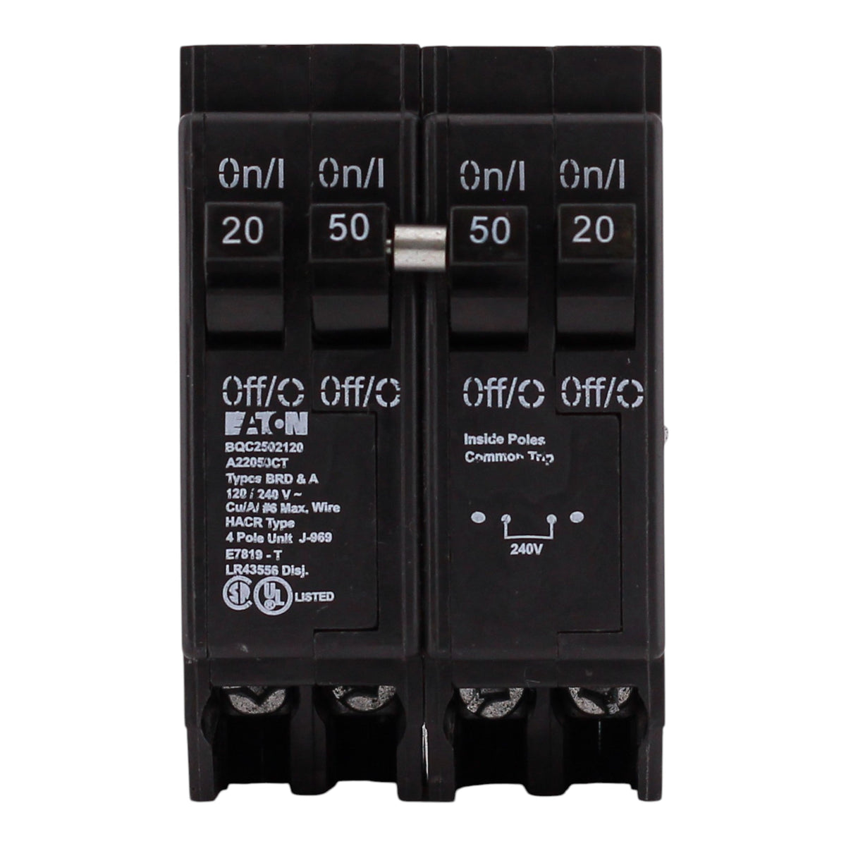 Eaton BR, BQC2502120, 50A/20A, 4P, 120/240V, Quadplex, Circuit Breaker - Image 3