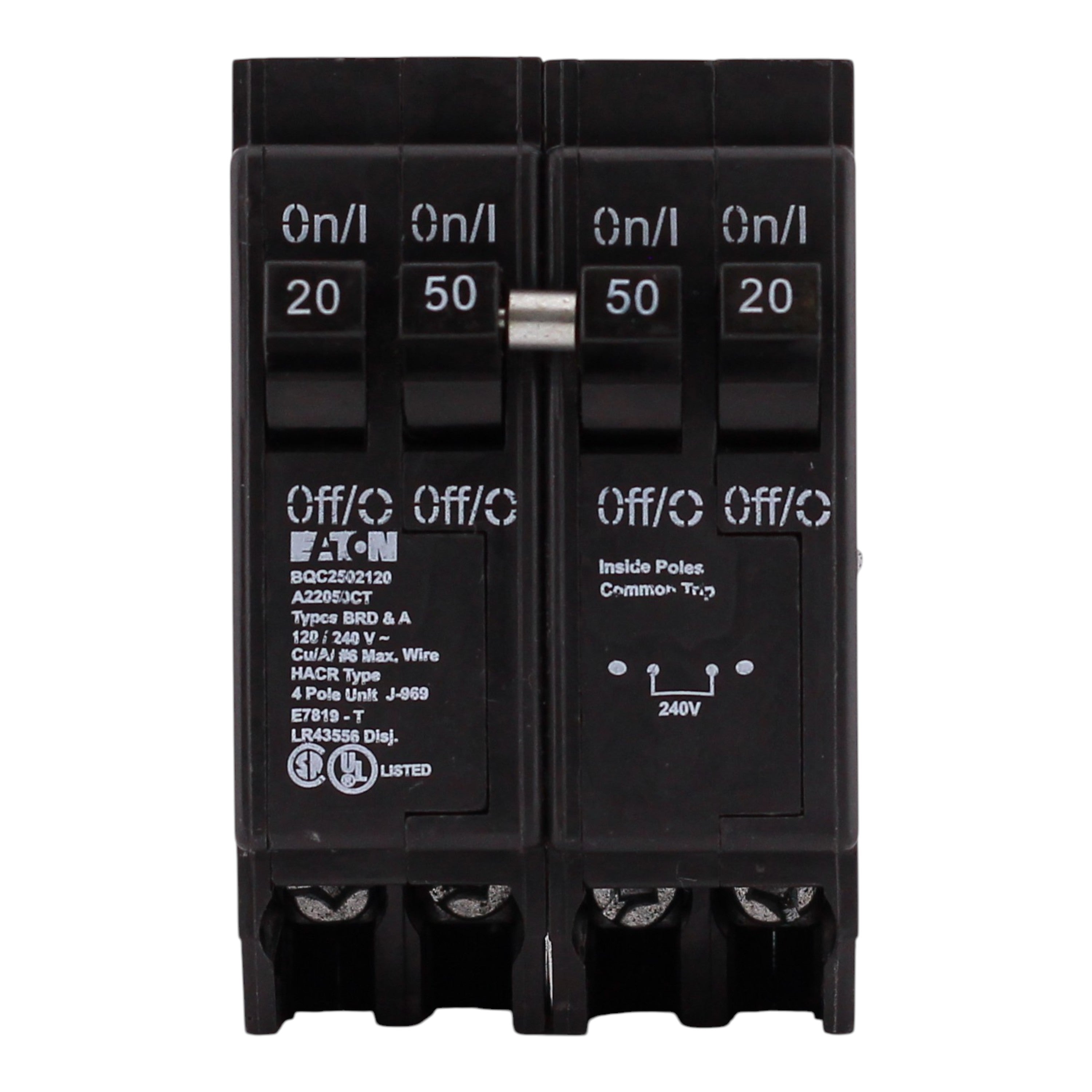 Eaton BR, BQC2502120, 50A/20A, 4P, 120/240V, Quadplex, Circuit Breaker - Image 3