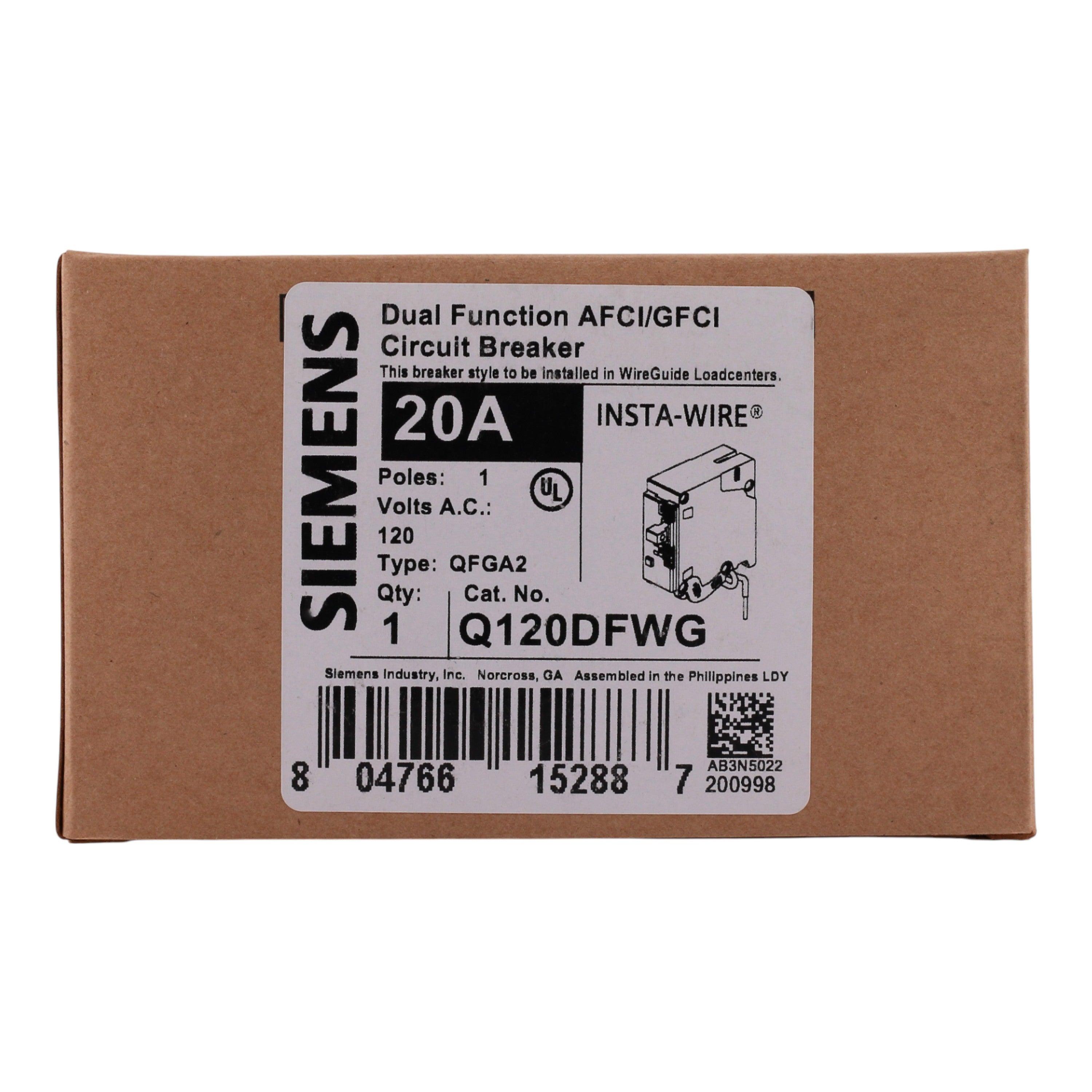 Siemens Q Q120DFWG 20A 1P 120V AFCI/GFCI Short Pigtail Neutral Circuit Breaker - Image 3