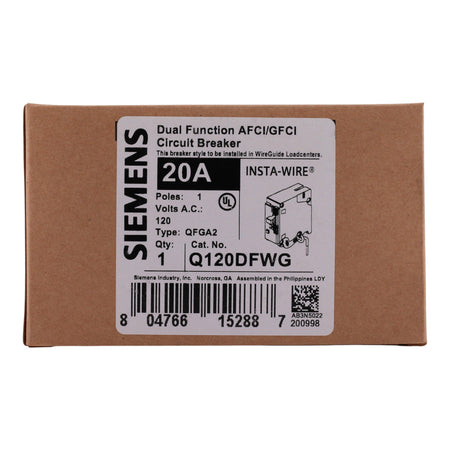 Siemens Q Q120DFWG 20A 1P 120V AFCI/GFCI Short Pigtail Neutral Circuit Breaker - Image 3