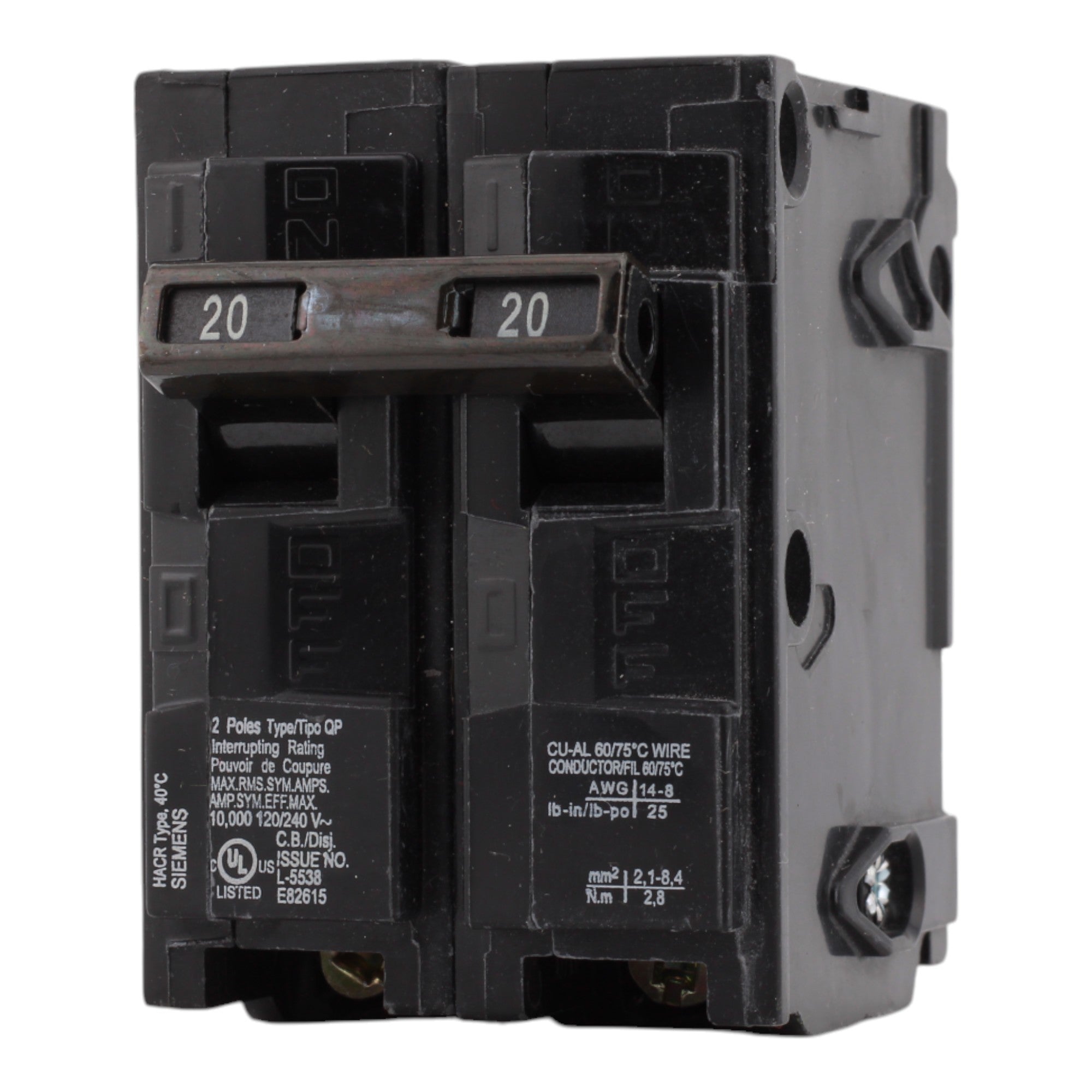 Siemens Q220 20 Amps 120/240 Volts Double Pole Thermal Magnetic Circuit Breaker, Plug-In Mount - Image 3