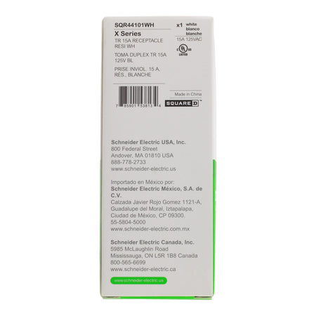 Square D X Series SQR44101WH 15A 125V Tamper Resistant Duplex Outlet White - Image 3