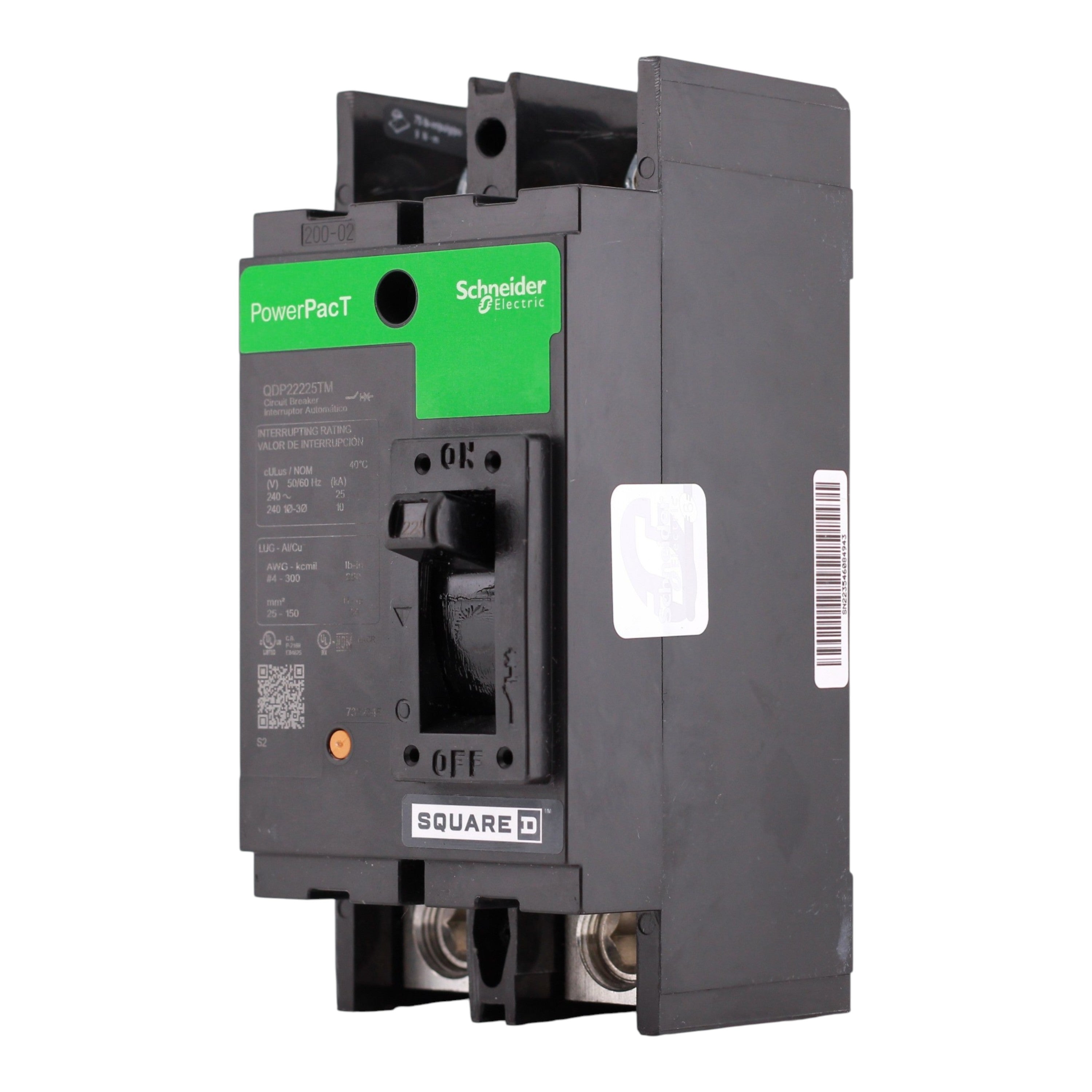 Square D PowerPacT Q, QDP22225TM, 225A, 2P, 240V, 25kA, Stud/Lug, MCCB - Image 2