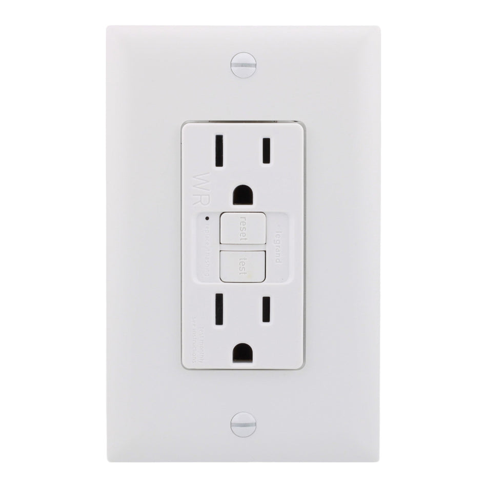 Legrand 1597TRWRW, 15A, 125V, GFCI Receptacle, Tamper-Resistant, Weather-Resistant, Self-Test, SafeLock® Protection, for Outdoor Use