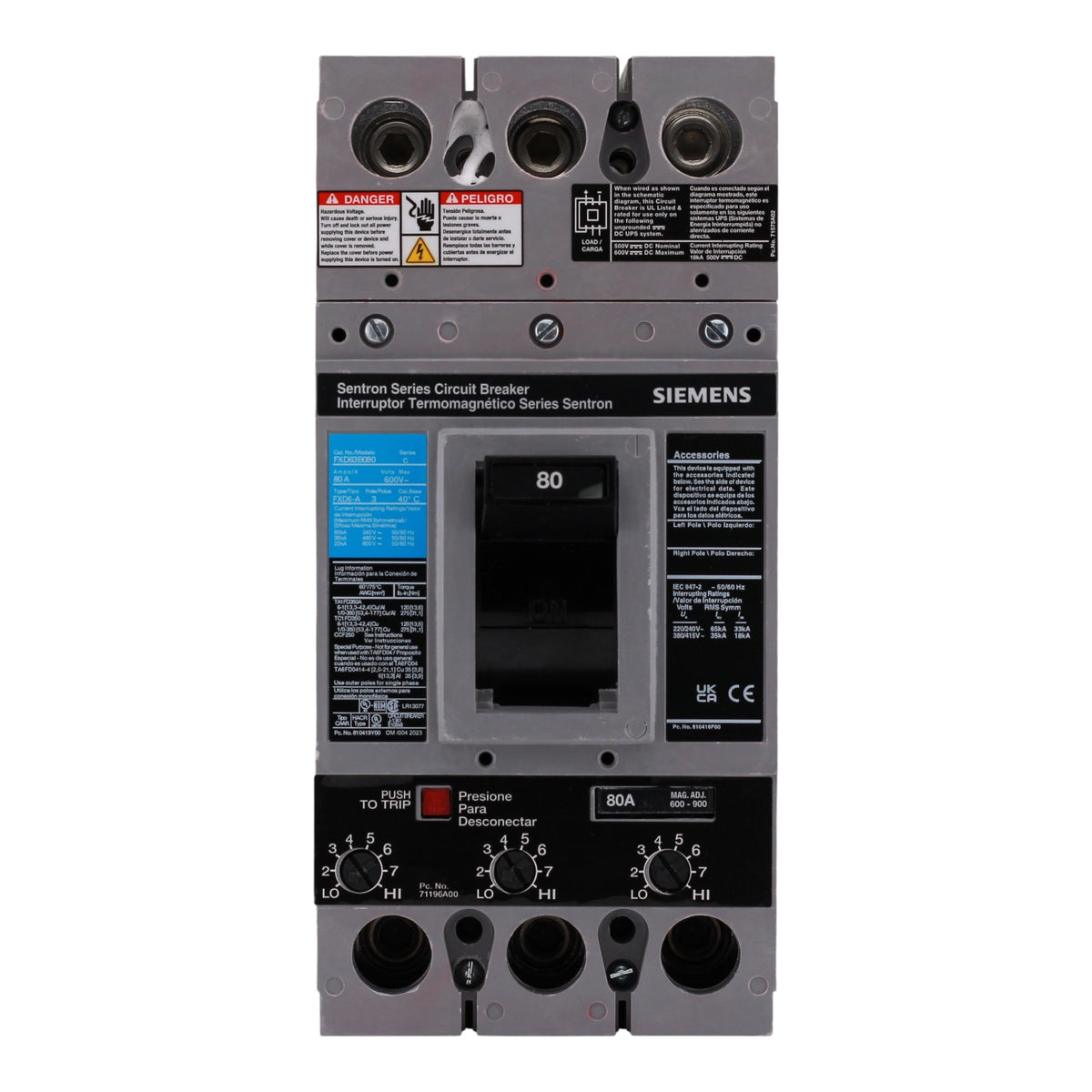 Siemens Sentron, FXD63B080L, 80A, 3P, 600V, Thermal-Magnetic, Circuit Breaker - Image 4
