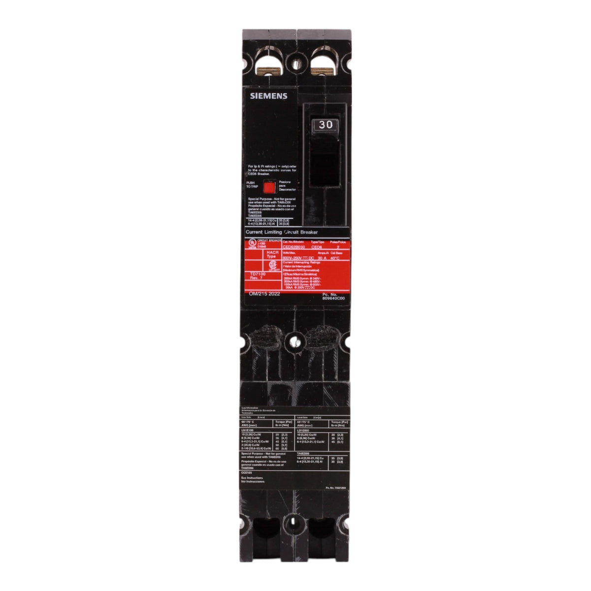 Siemens Sentron CED62B030 30A 2P 600V Molded Case Circuit Breaker - Image 3