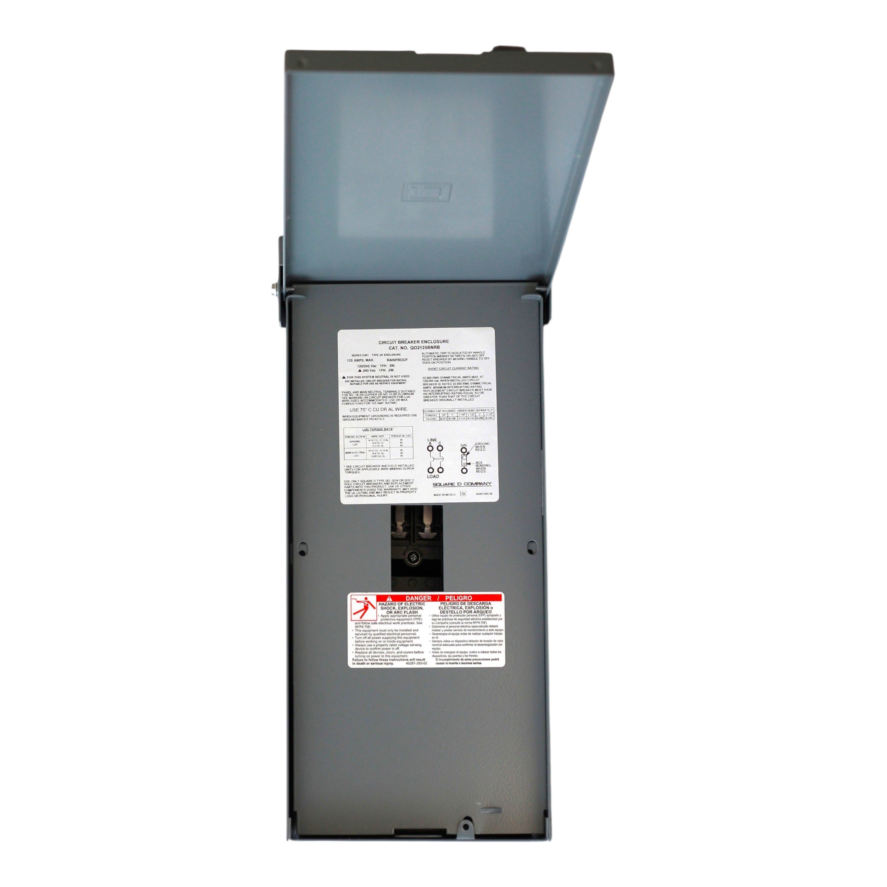 Square D QO, QO2125BNRB, 125A, 1-Phase, 2-Space, NEMA 3R, Outdoor Enclosure - Image 3