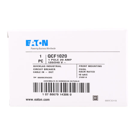 Eaton Quicklag QCF1020 20A 1P 120/240V Thermal-Magnetic Cable-In/Cable-Out Circuit Breaker - Image 3
