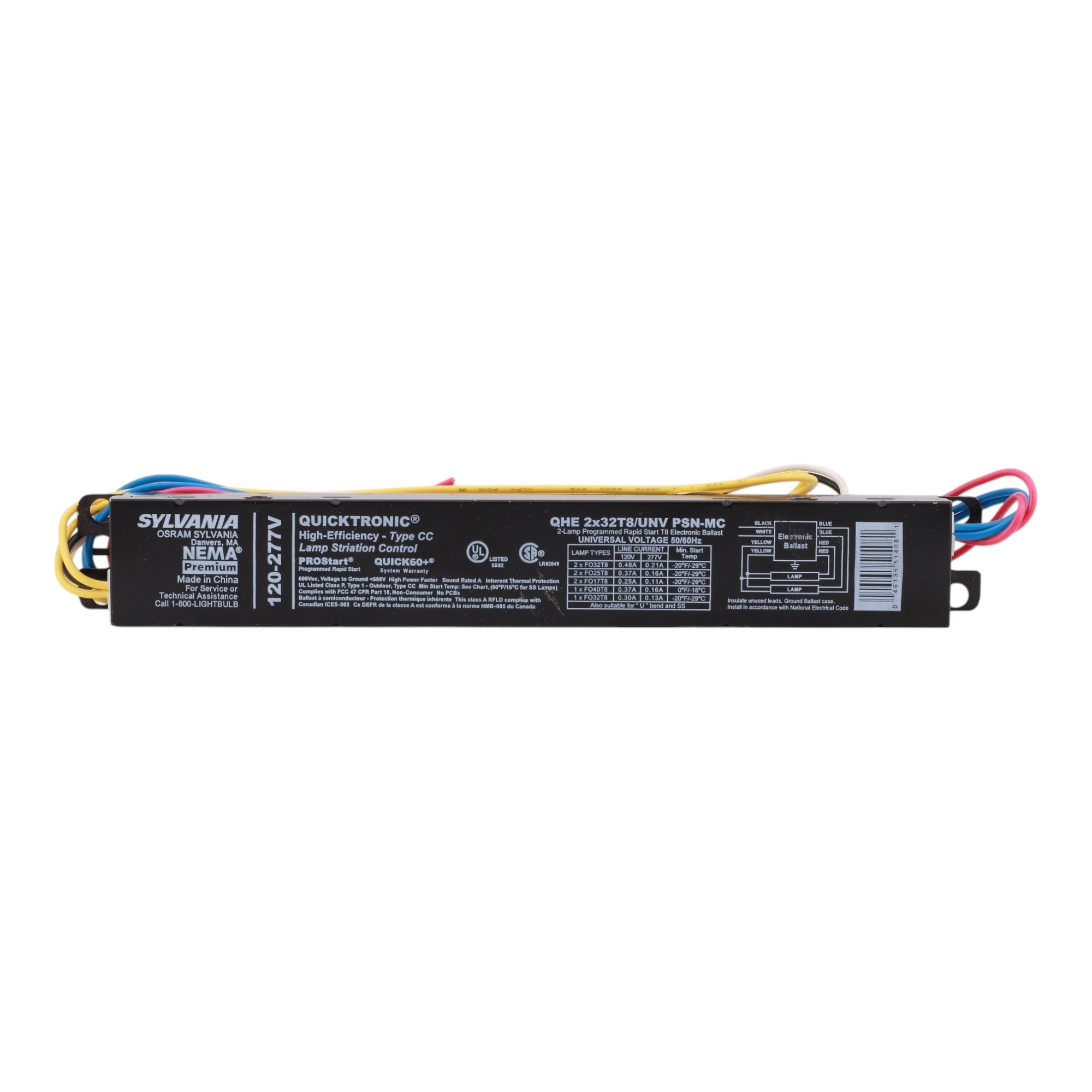Sylvania QHE2X32T8/UNV-PSN-MC Electronic Fluorescent Ballast – 120-277V, Program Start, Operates F32T8, F30T8, F28T8, F25T8, F40T8