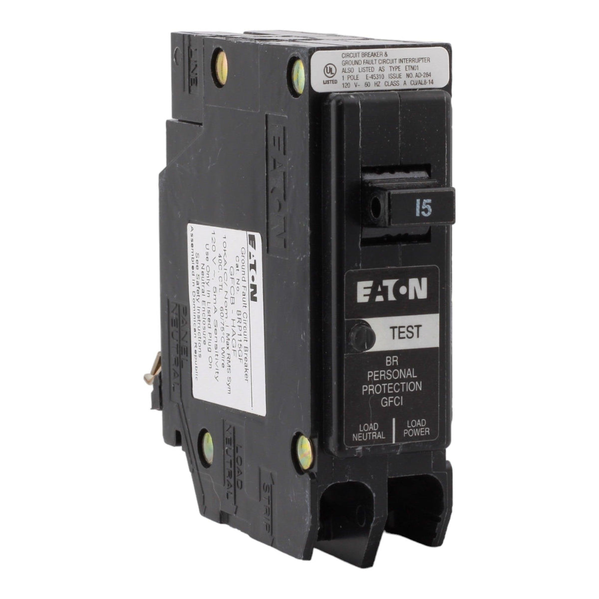 Eaton BR BRP115GF 15A 1P 120V GFCI Plug-On Neutral Circuit Breaker