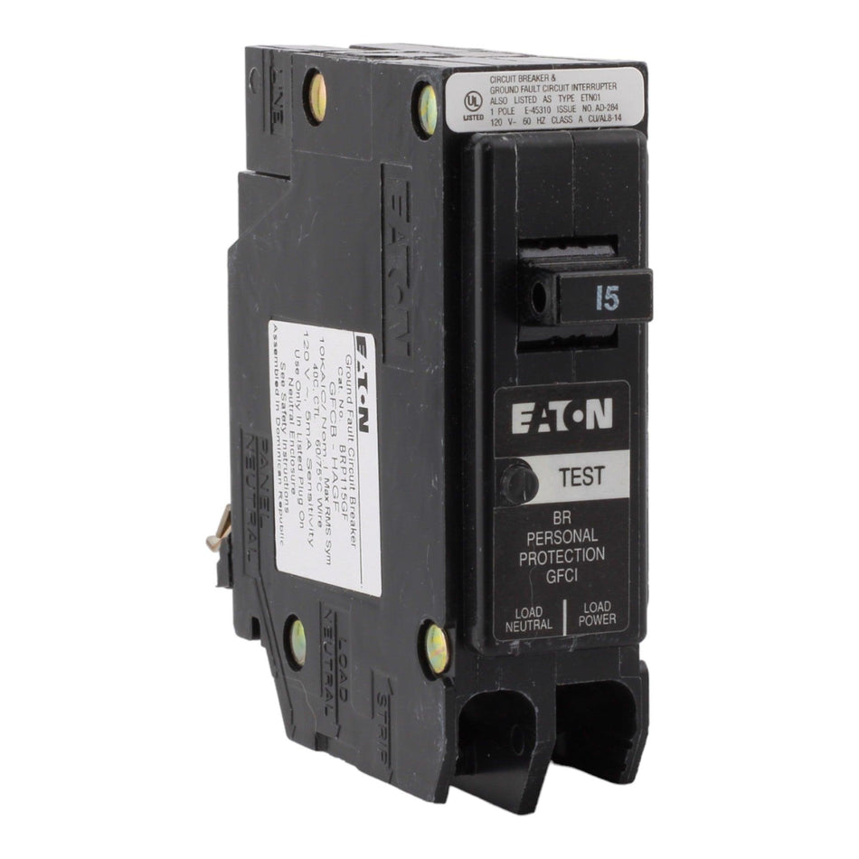 Eaton BR BRP115GF 15A 1P 120V GFCI Plug-On Neutral Circuit Breaker