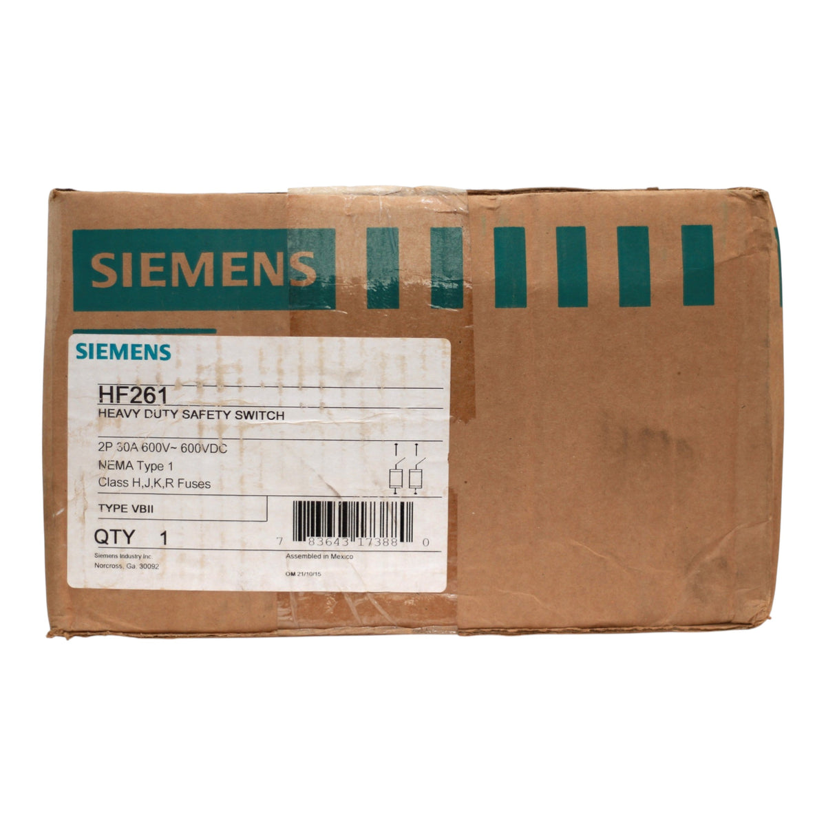 Siemens VBII, HF261, 30A, 2P, 600V, Fusible, NEMA 1, Heavy Duty Safety Switch - Image 3