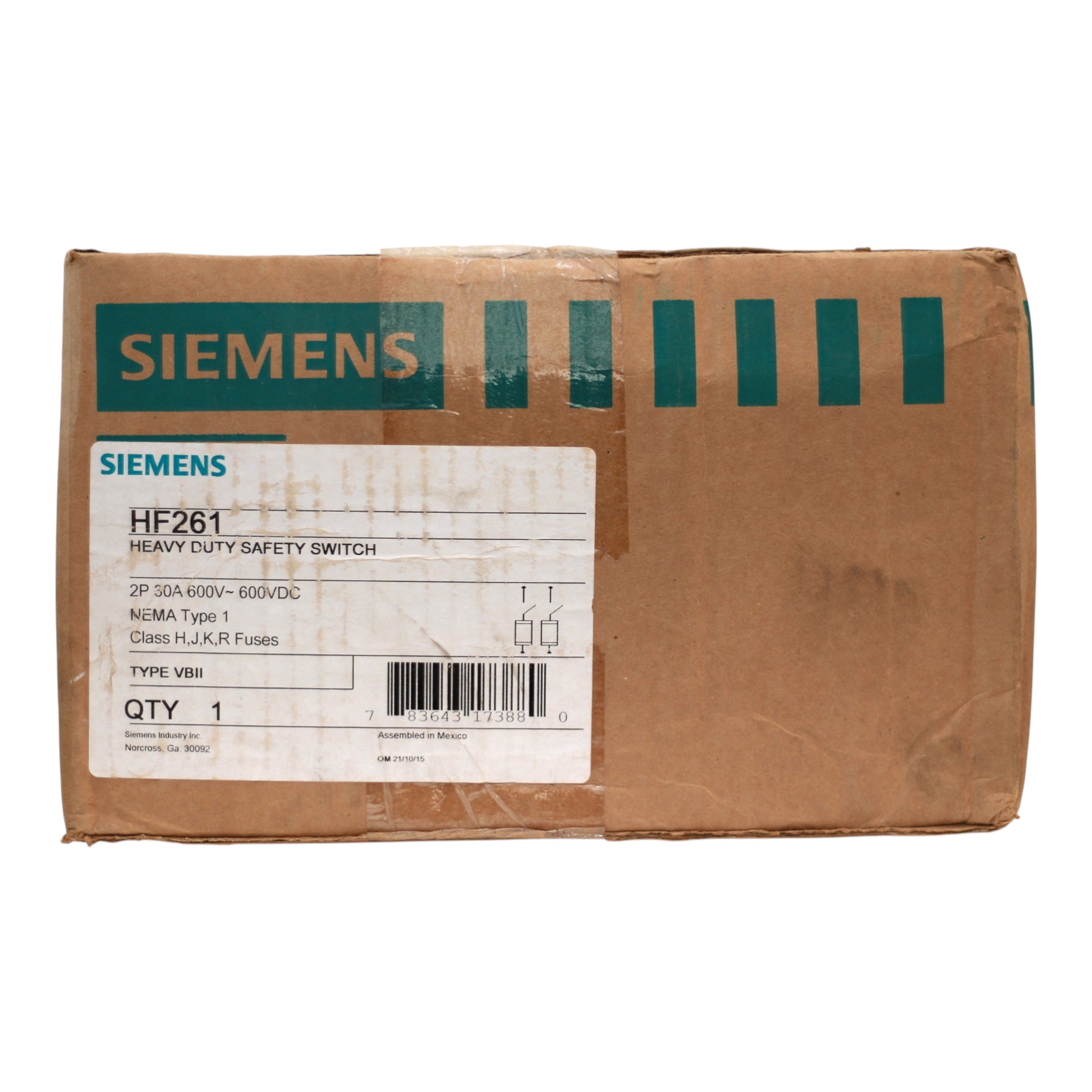Siemens VBII, HF261, 30A, 2P, 600V, Fusible, NEMA 1, Heavy Duty Safety Switch - Image 3