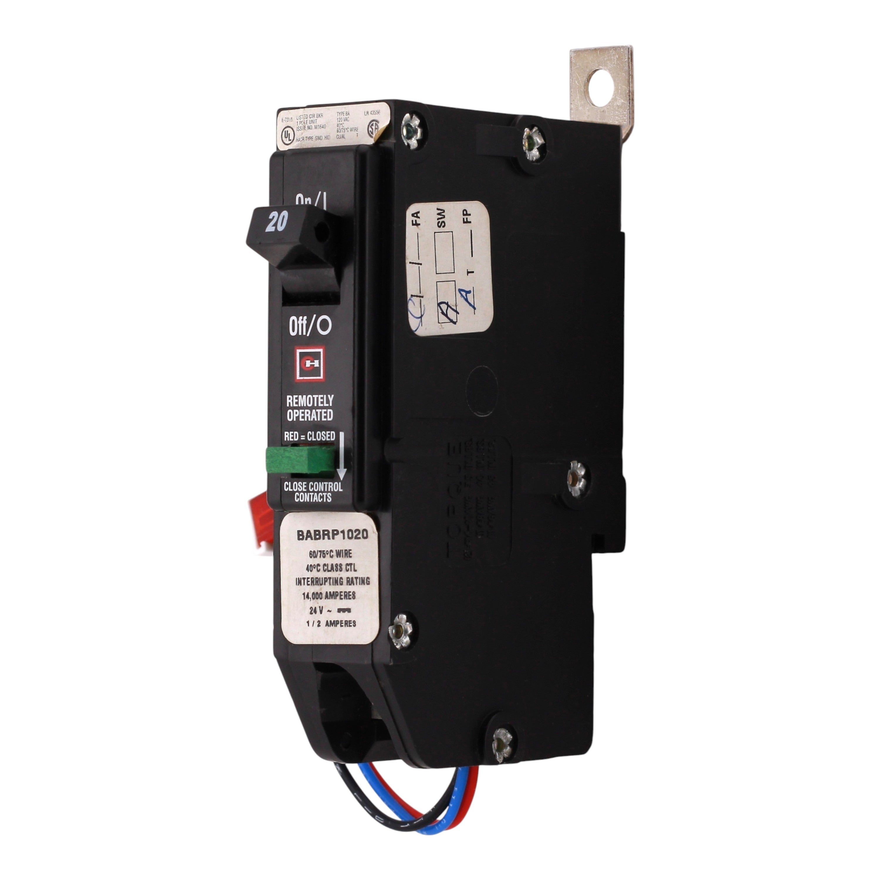 Eaton Quicklag BABRP1020 20A 1P 120V Remotely Operated Bolt-On Circuit Breaker - Image 2