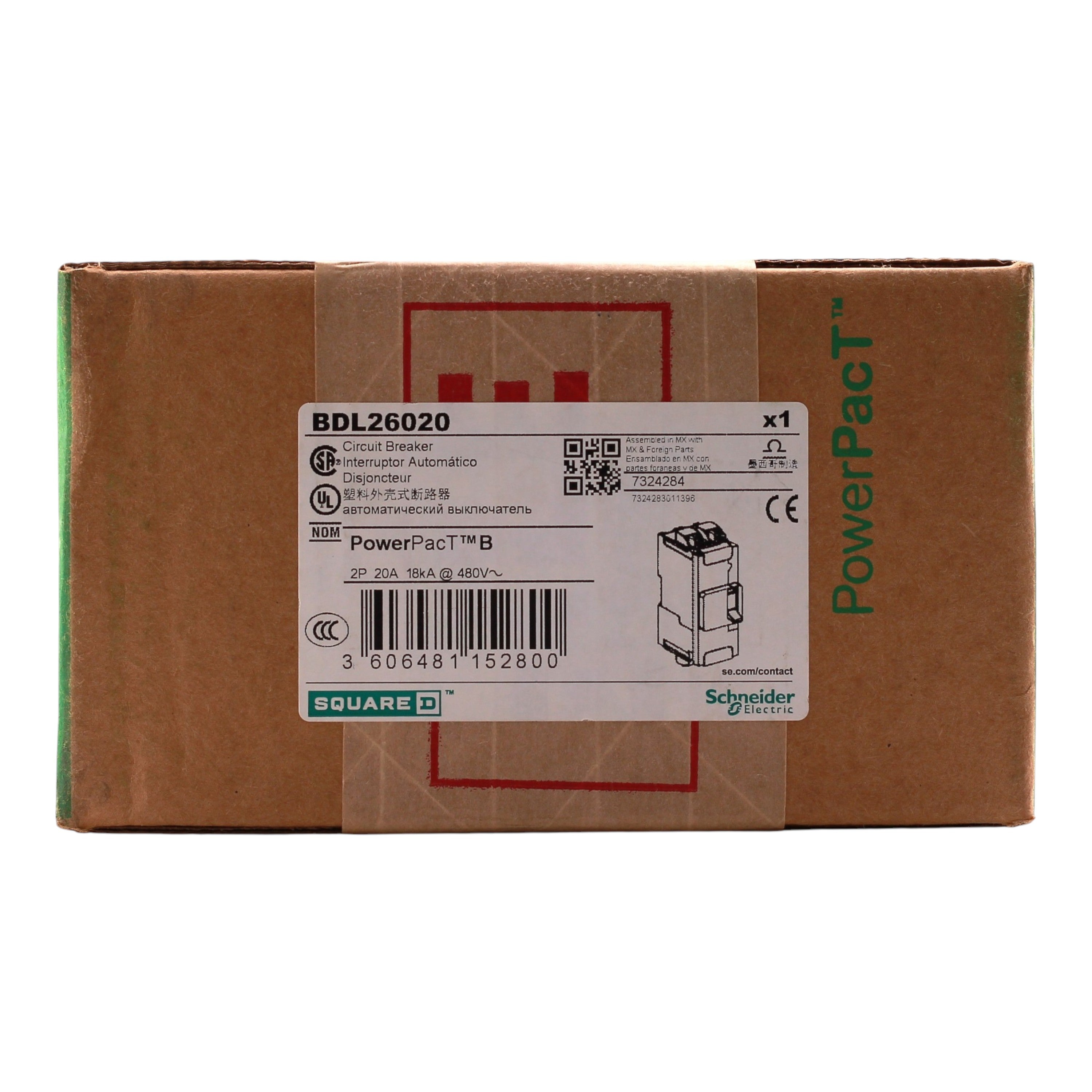 Square D PowerPacT B, BDL26020, 20A, 2P, 600Y/347VAC, 14kA, Unit Mount, Thermal Magnetic, Circuit Breaker - Image 3