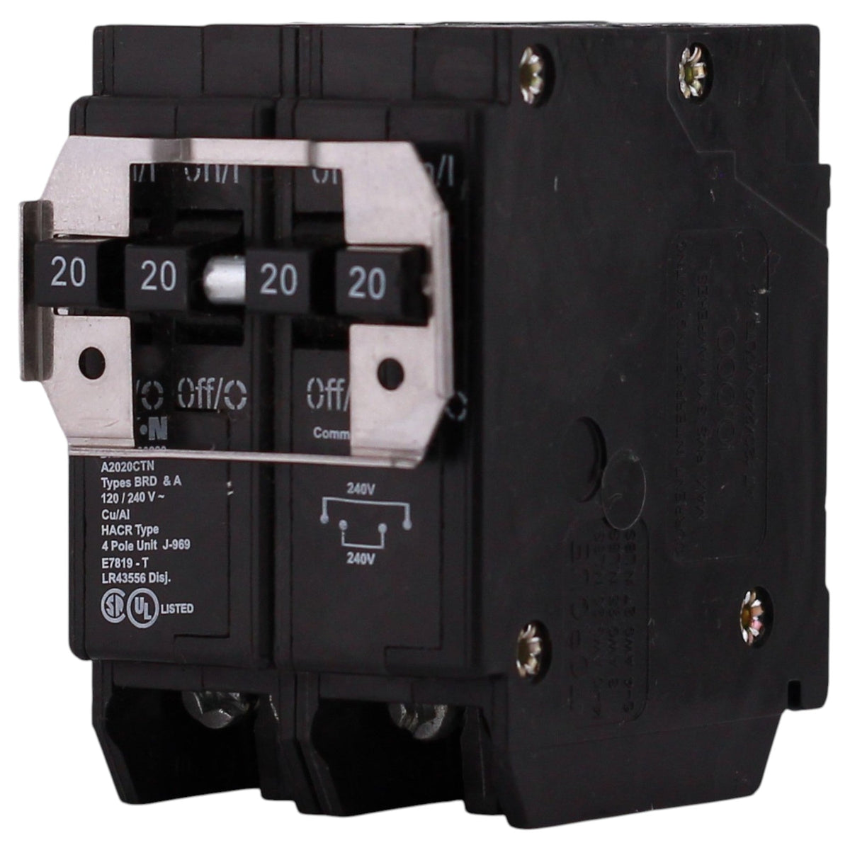 Eaton BRD, BRDC220220, 20A, 4P, 120/240V, Quadplex, Plug-On, Non-CTL, Circuit Breaker - Image 3