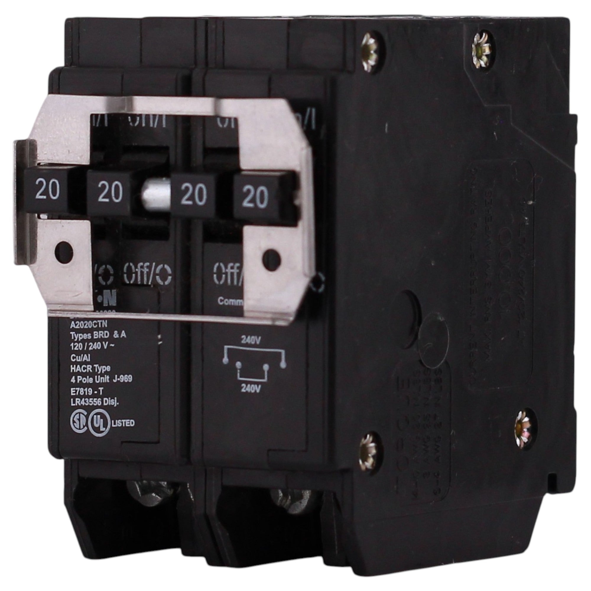 Eaton BRD, BRDC220220, 20A, 4P, 120/240V, Quadplex, Plug-On, Non-CTL, Circuit Breaker - Image 3