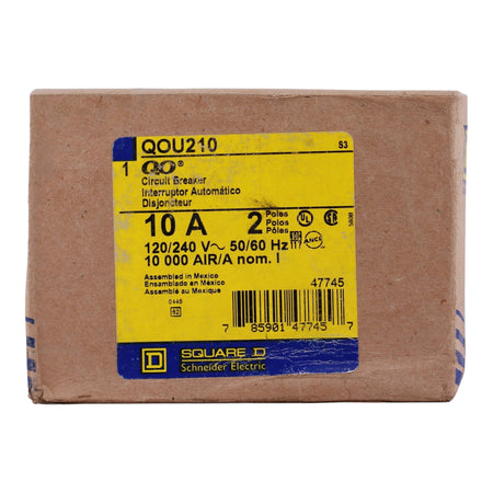 Square D QOU, QOU210, 10A, 2P, 120/240VAC, Unit Mount, Miniature Circuit Breaker - Image 3