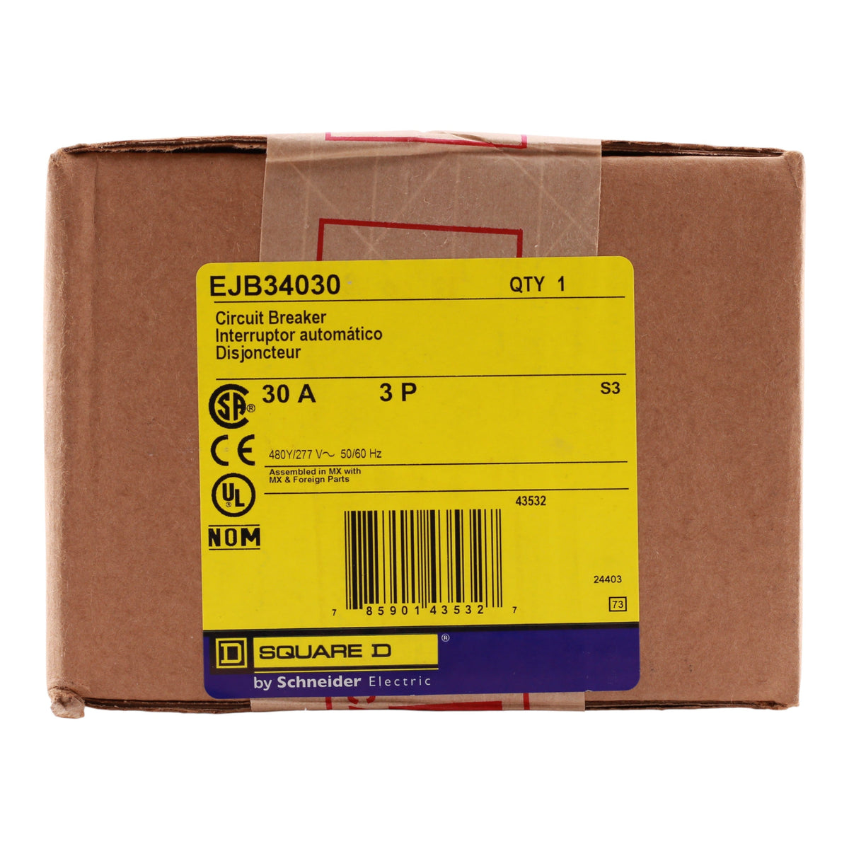 Square D E-Frame, EJB34030, 30A, 3P, 480Y/277V, Thermal-Magnetic, Bolt-On Circuit Breaker - Image 3