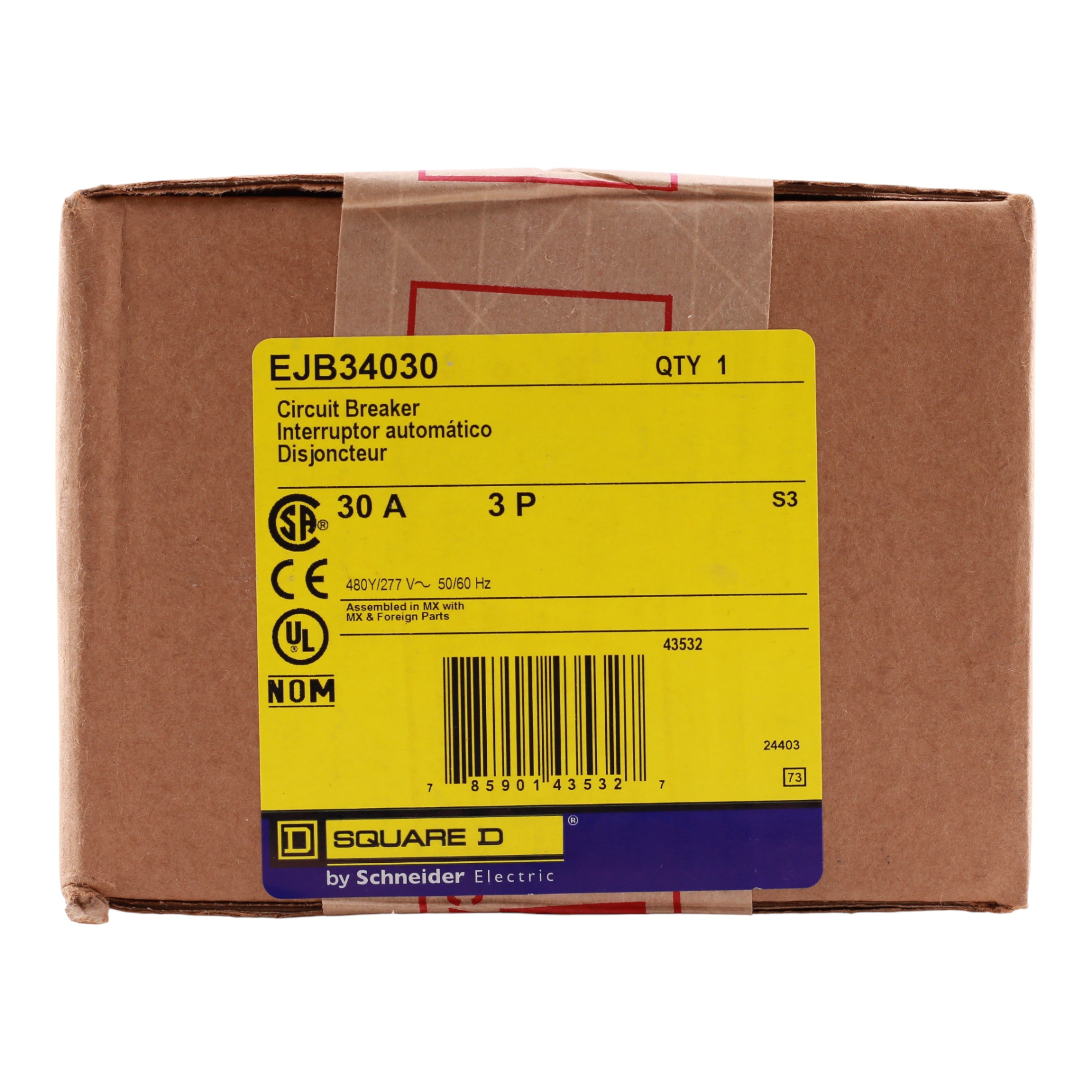 Square D E-Frame, EJB34030, 30A, 3P, 480Y/277V, Thermal-Magnetic, Bolt-On Circuit Breaker - Image 3