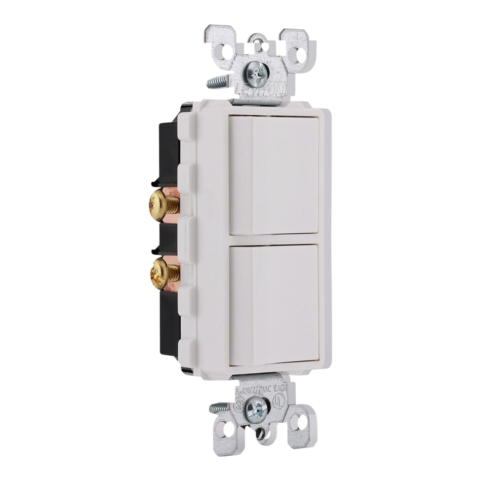 Leviton Decora 5634-W 15A Single-Pole / Single-Pole Combination Switch White