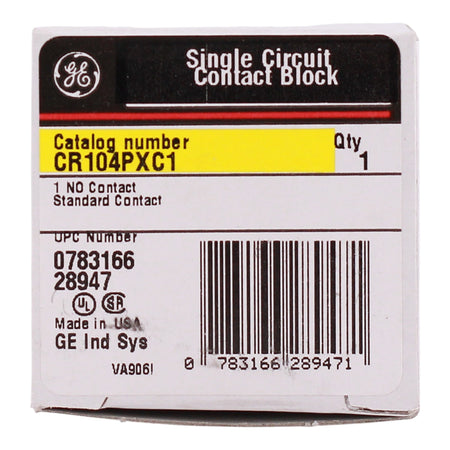 GE CR104P, CR104PXC1, 10A, 600VAC/VDC, 30mm, 1NO, Green, Contact Block - Image 3