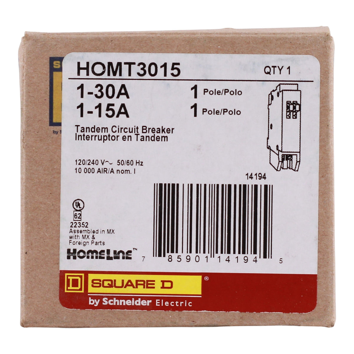 Square D Homeline, HOMT3015, 30A/15A, 2x1P, 120/240V, Tandem, Circuit Breaker - Image 3