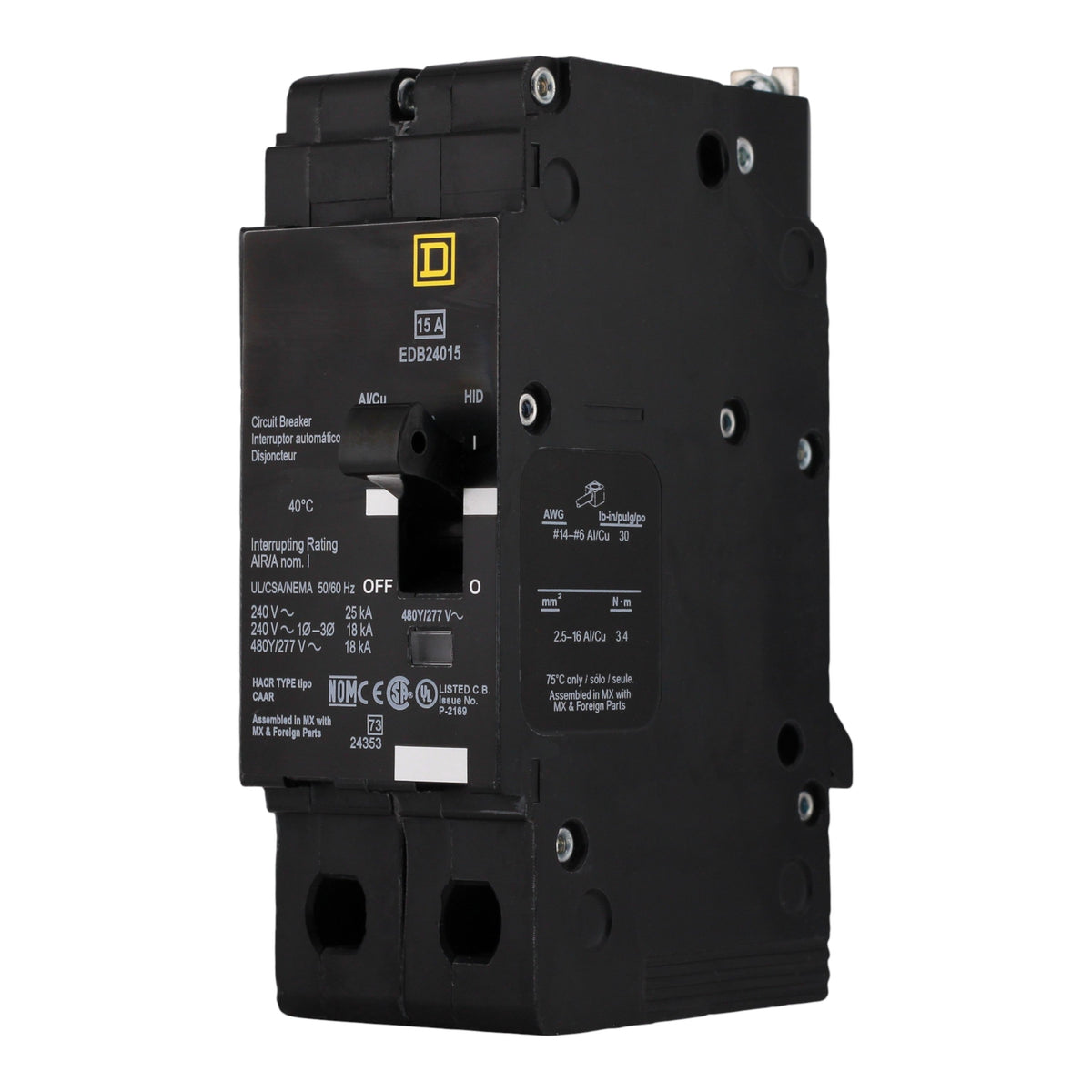 Square D E-Frame EDB24015 15A 2P 480Y/277V 25kA Bolt-On Circuit Breaker - Image 3