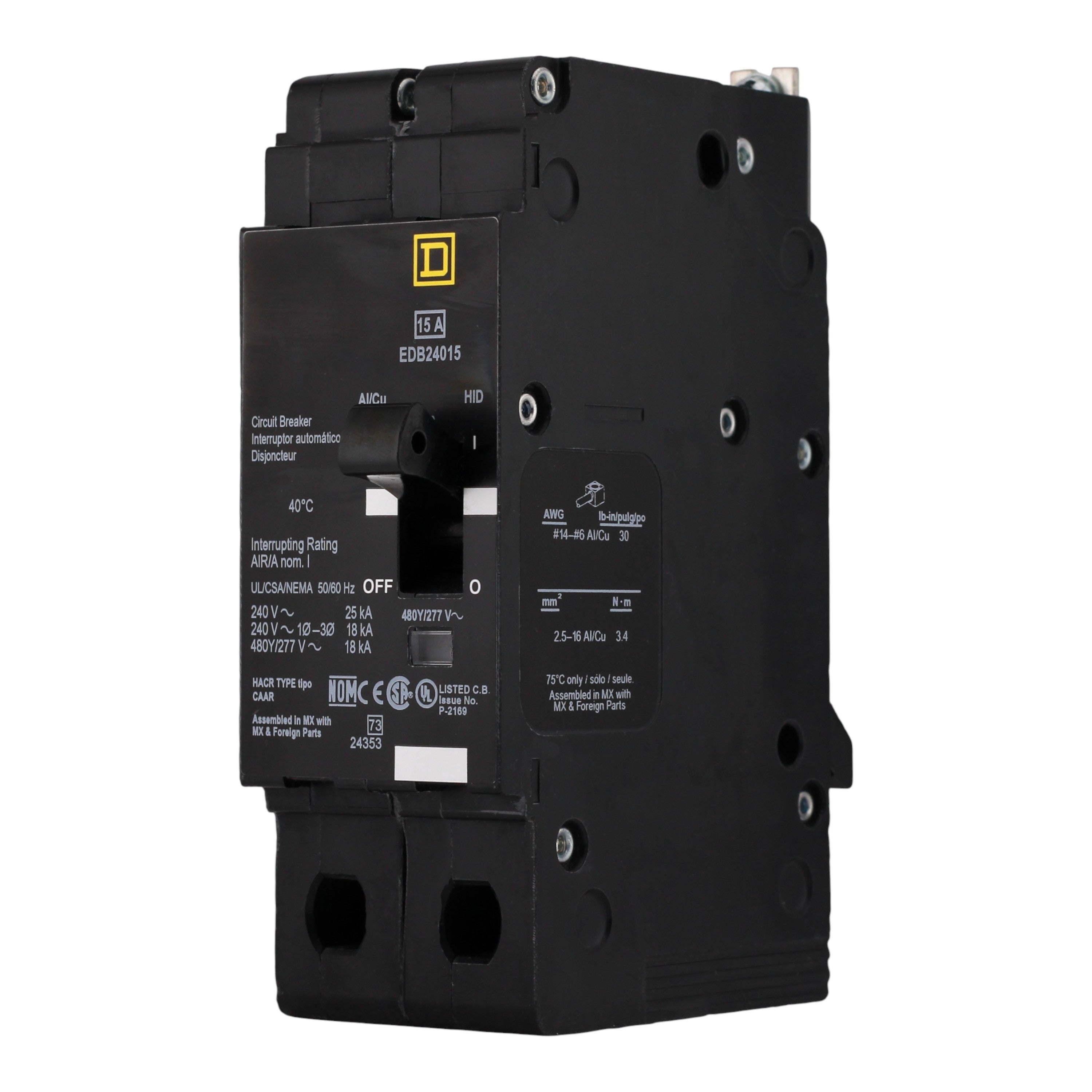 Square D E-Frame EDB24015 15A 2P 480Y/277V 25kA Bolt-On Circuit Breaker - Image 3