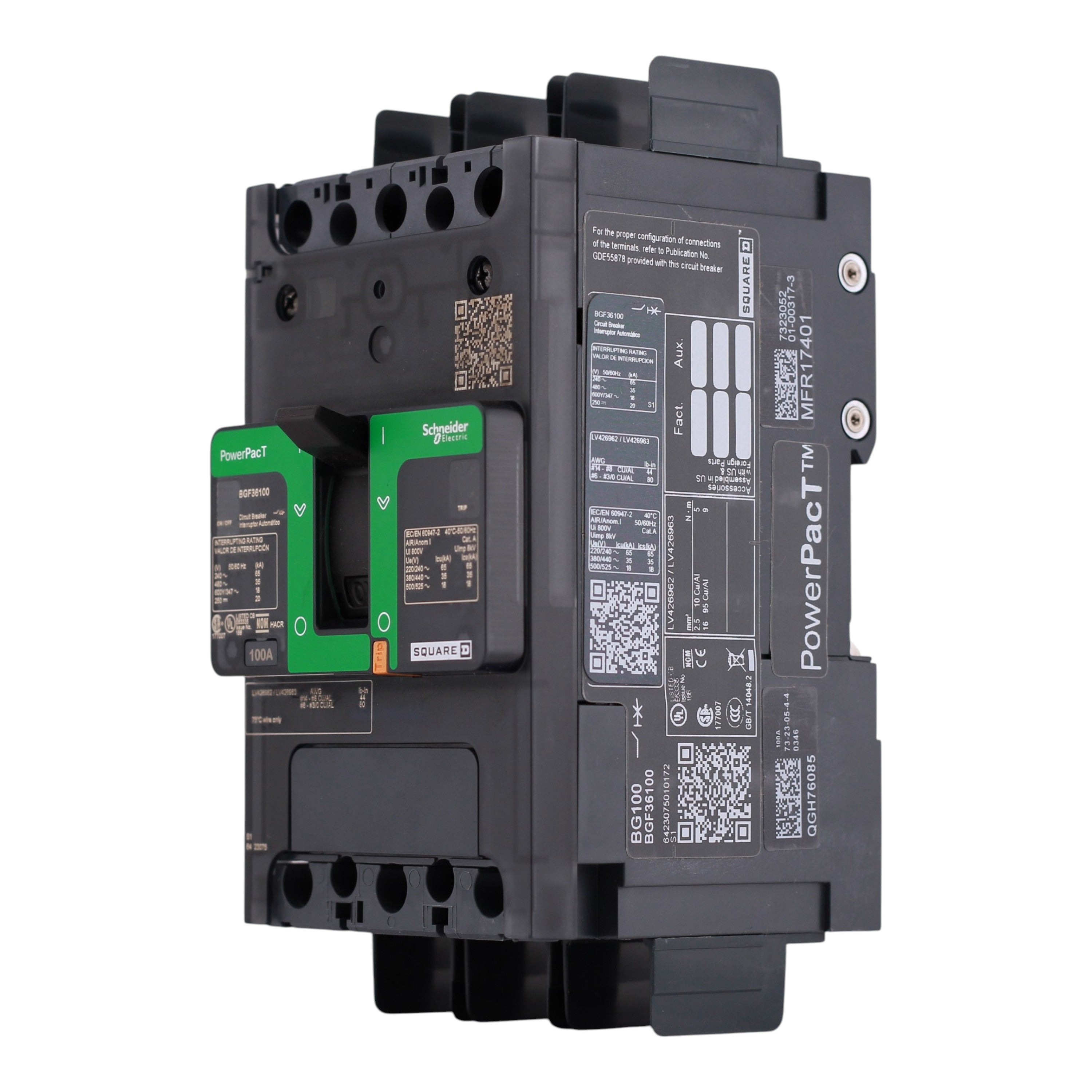 Square D PowerPacT B, BGF36100, 100A, 3P, 600Y/347V, Unit Mount, Circuit Breaker - Image 2