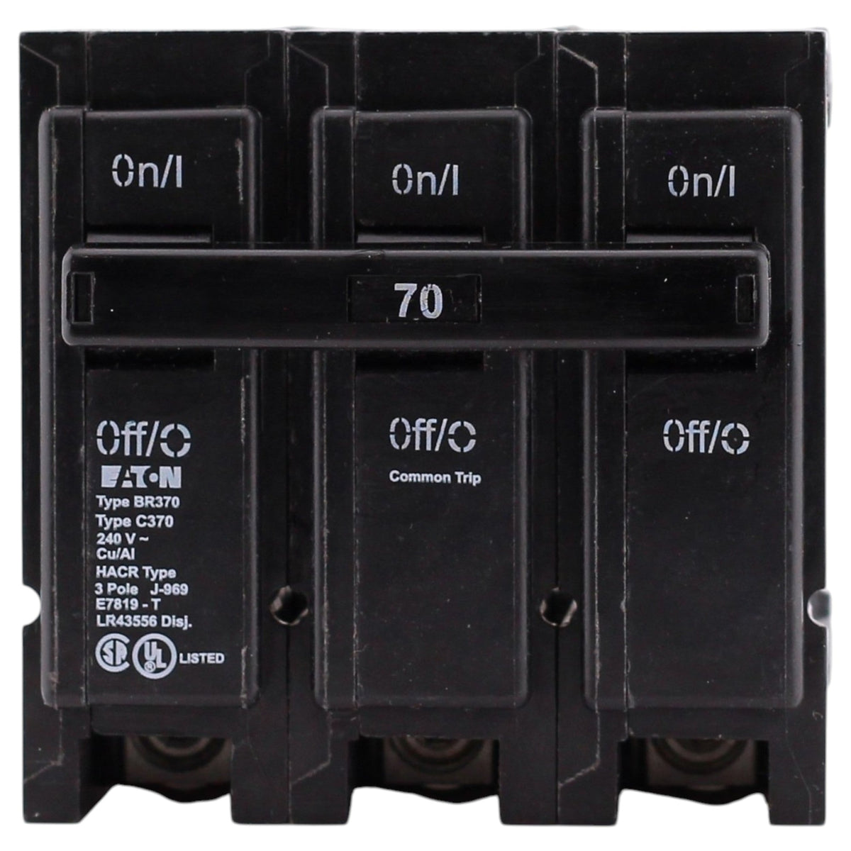 Eaton BR, BR370, 70A, 3P, 240V, Thermal Magnetic, Plug-On, Circuit Breaker - Image 2