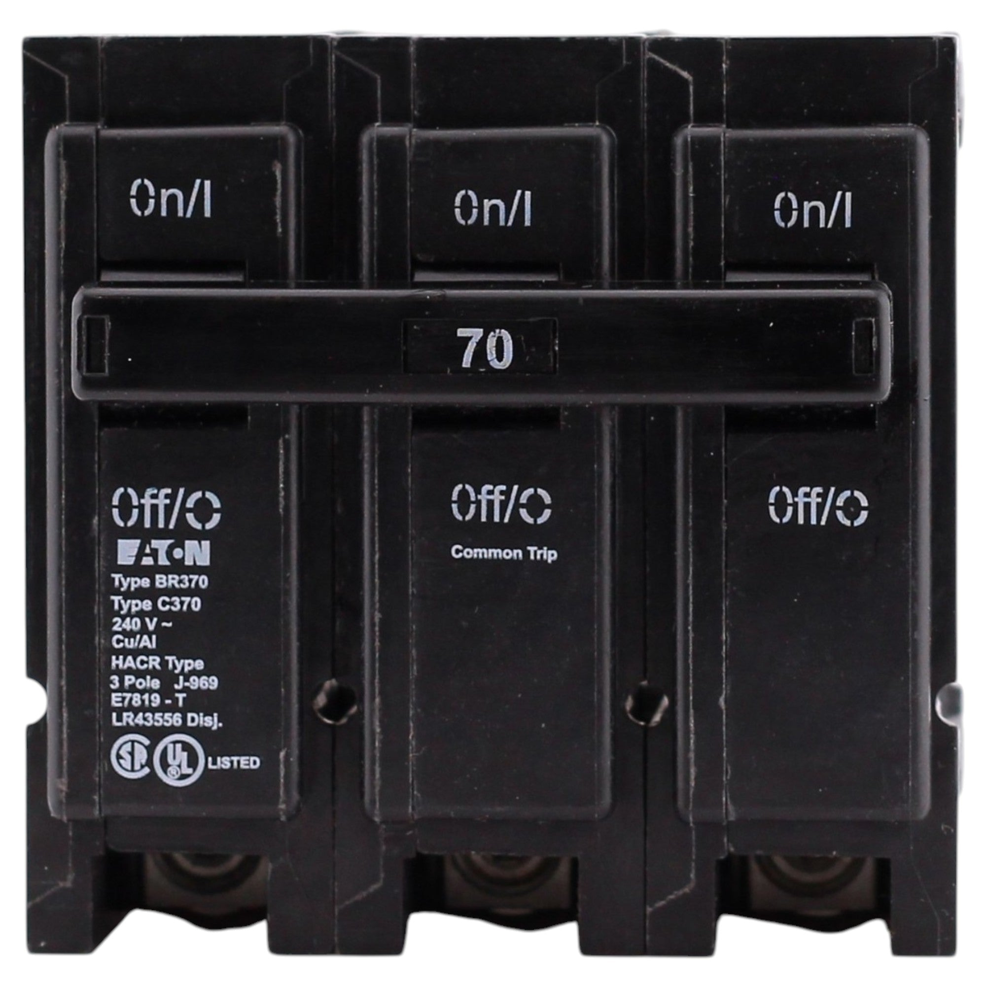 Eaton BR, BR370, 70A, 3P, 240V, Thermal Magnetic, Plug-On, Circuit Breaker - Image 2
