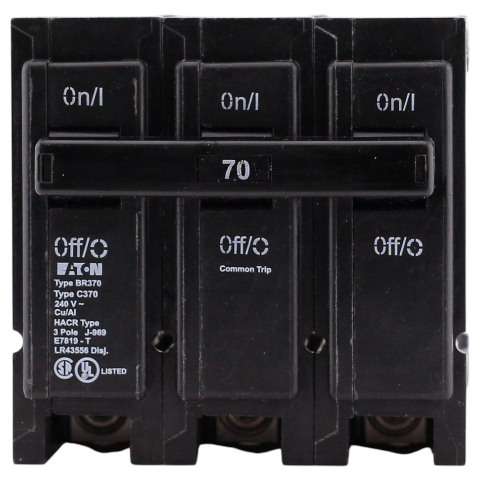 Eaton BR, BR370, 70A, 3P, 240V, Thermal Magnetic, Plug-On, Circuit Breaker - Image 2