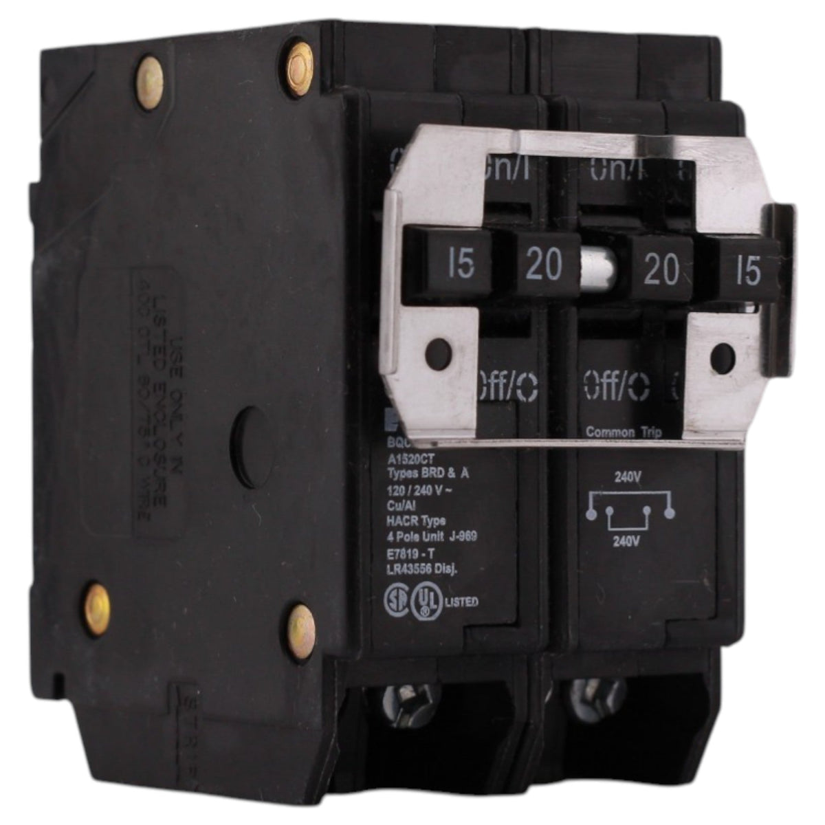 Eaton BR, BQC215220, 20A/15A, 4P, 120/240V, Circuit Breaker