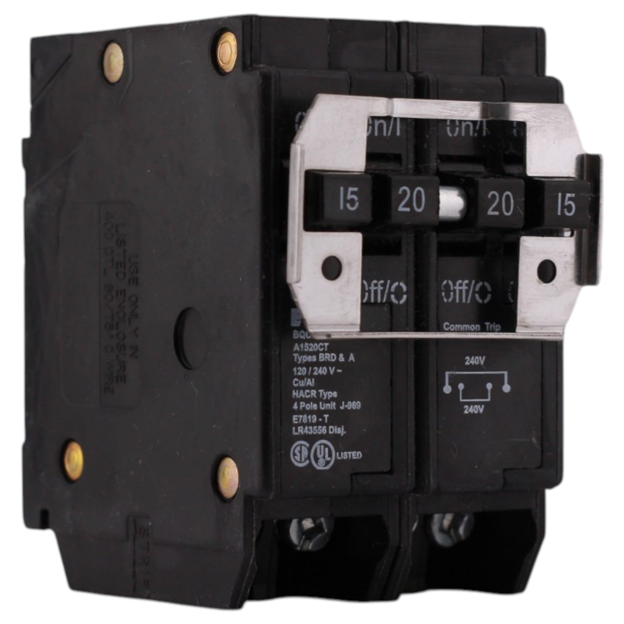 Eaton BR, BQC215220, 20A/15A, 4P, 120/240V, Circuit Breaker