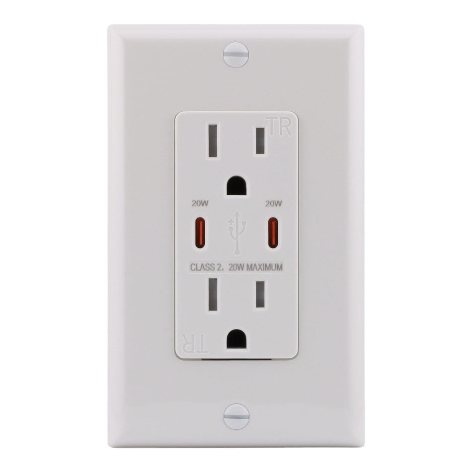 RES POWER 15A USB Outlet, Fast Charging, Type C/C, Tamper-Resistant, cULus Listed, White - Image 2