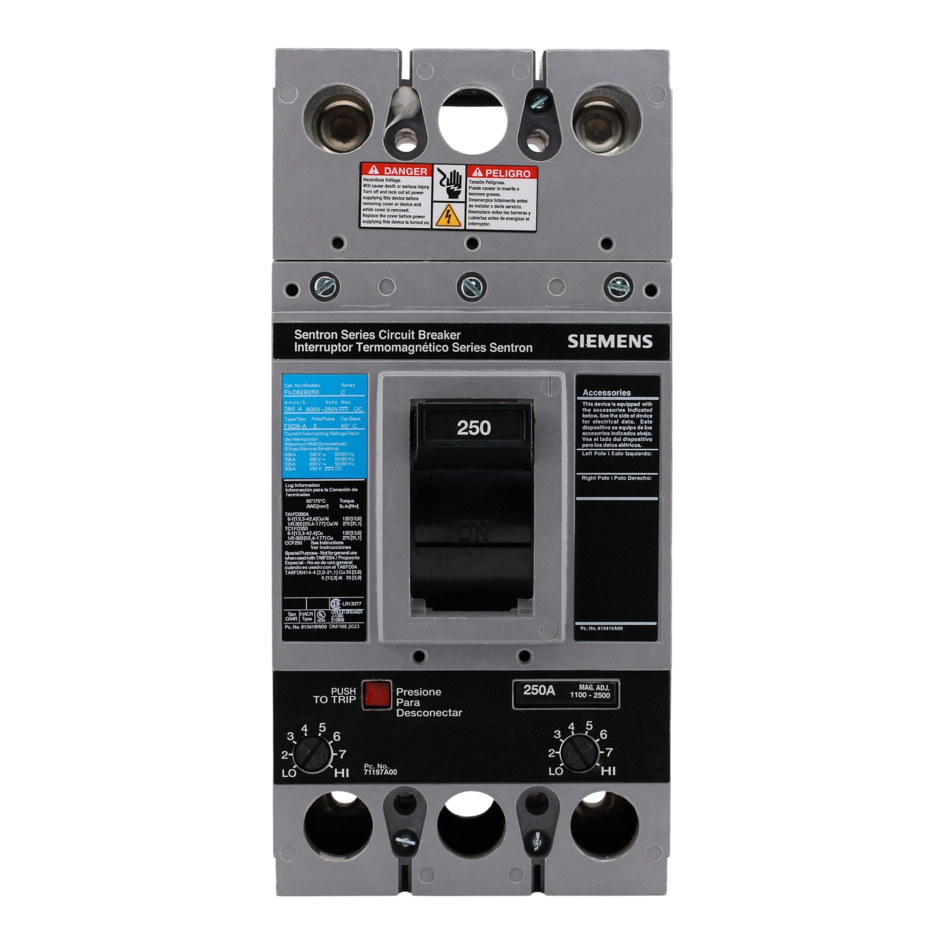 Siemens Sentron FXD62B250 250A 2P 600V Thermal-Magnetic Circuit Breaker - Image 3